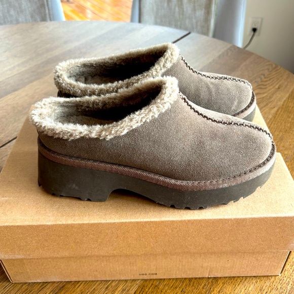 UGG New Heights Cozy Suede and Shearling Clogs - Picture 1 of 5